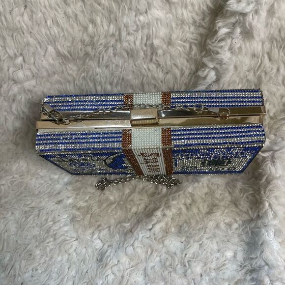 Rhinestones , Royal blue ,black and rose gold Dollar Frame clutch. - Picture 4 of 9